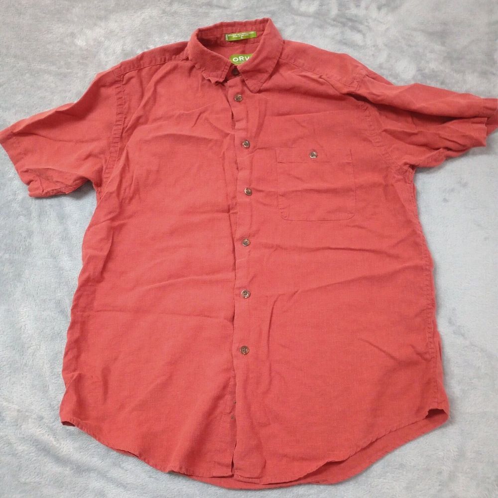 Orvis Shirt Mens XL Red Hemp Tencel Blend Short Sleeve Casual Soft Breathable